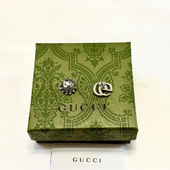 New Gucci Mismatched Interlocking G & Flower Studs - 925 Silver - Picture 4 of 10